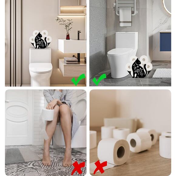 Cat Toilet Paper Holder Stand Metal Black Free Standing 8 Roll Bathroom Décor - Picture 5 of 6